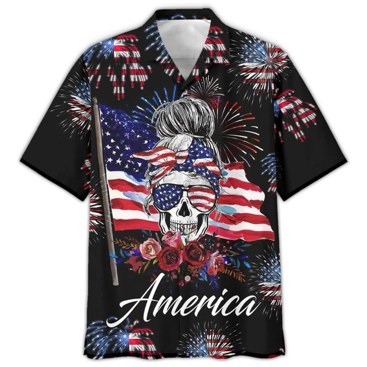 Happy Independence Day United States All Over Printed 3D Shirts, Mom Skull Flag USA Hawaiian Shirt