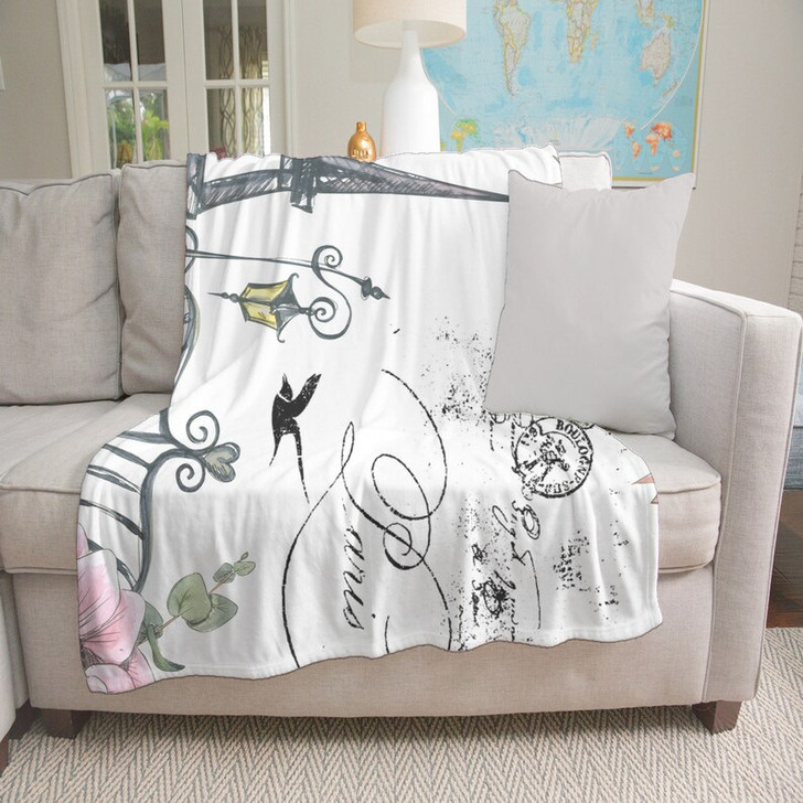 FUNSTUFFPRINT Minky Blanket, Pink and White Eiffel Tower Minky Blanket, Paris Minky Blanket