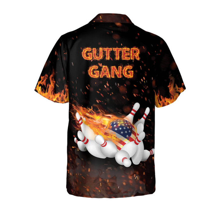 Custom Personalized Name Flame Bowling Gutter Gang Hawaiian Shirt , Gift for Bowler, Flag Shirt