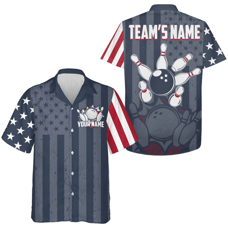 Custom Hawaiian Bowling Shirt For Men Women American Flag Bowling Hawaiian Custom Bowling Team Shirt