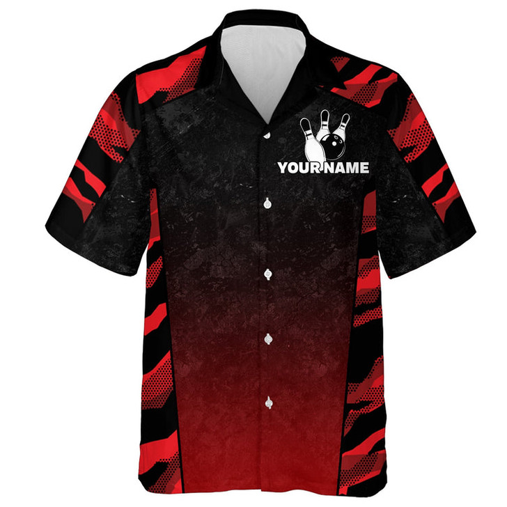 Custom Red Camo Hawaiian Bowling Shirt For Men Custom Name Team Name Bowling 3D Hawaiian Strike Bowling Shirt