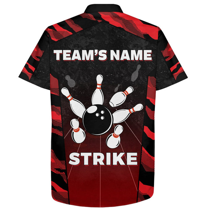 Custom Red Camo Hawaiian Bowling Shirt For Men Custom Name Team Name Bowling 3D Hawaiian Strike Bowling Shirt