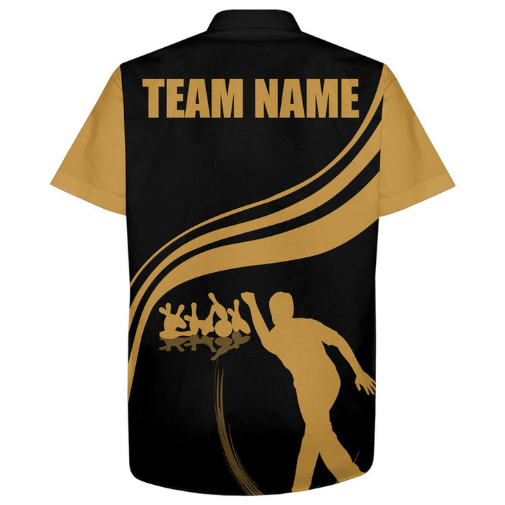 Custom Personalized Hawaiian Bowling Shirt Black and Gold Bowlers Custom Team Bowling Hawaiian Shirt