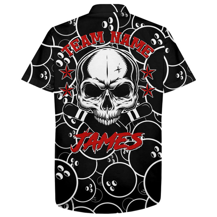 Custom Personalized Flame Hawaiian Bowling Shirt, Men Women Skull Pins Black Bowlers