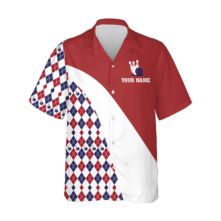 Custom Personalized Hawaiian Bowling Shirt For Men Women Red Argyle Blowing, Idea Gift for Bowling Lover