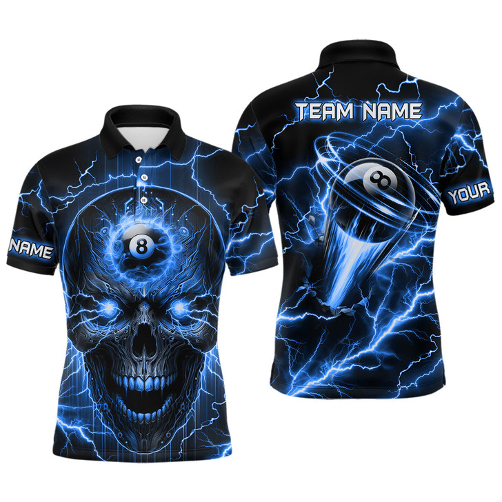 FUNSTUFFPRINT Personalized Skull Billiard Polo Shirts For Men Custom Name 8 Ball Pool Billiard  Polo Shirt Size S-5XL