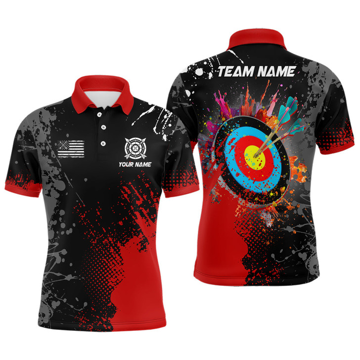 FUNSTUFFPRINT Personalized Paint Red 3D Target Archery Polo Shirts For Men Custom Name Archery   Polo Shirt Size S-5XL
