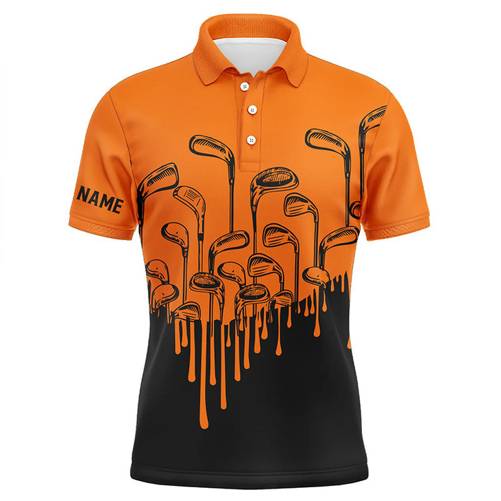 FUNSTUFFPRINT Orange and black Halloween golf clubs Mens golf polo shirts custom male golf attire for men   Polo Shirt Size S-5XL