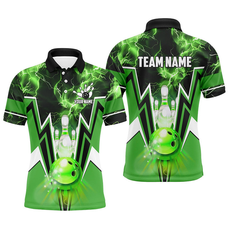 FUNSTUFFPRINT Green lightning thunder Bowling  Polo Shirt Size S-5XL