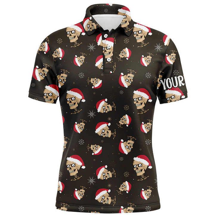 FUNSTUFFPRINT Santa Skull Golf Mens Polo Shirts Custom Name Christmas Golf Shirts For Men Funny Golf  Polo Shirt Size S-5XL