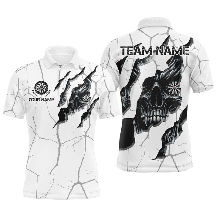 FUNSTUFFPRINT  Personalized Skull White Grunge Darts  Polo Shirt Size S-5XL
