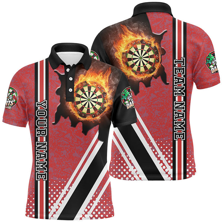 FUNSTUFFPRINT  Personalized Black Red Darts Board Fire Flame Men Darts  Polo Shirt Size S-5XL
