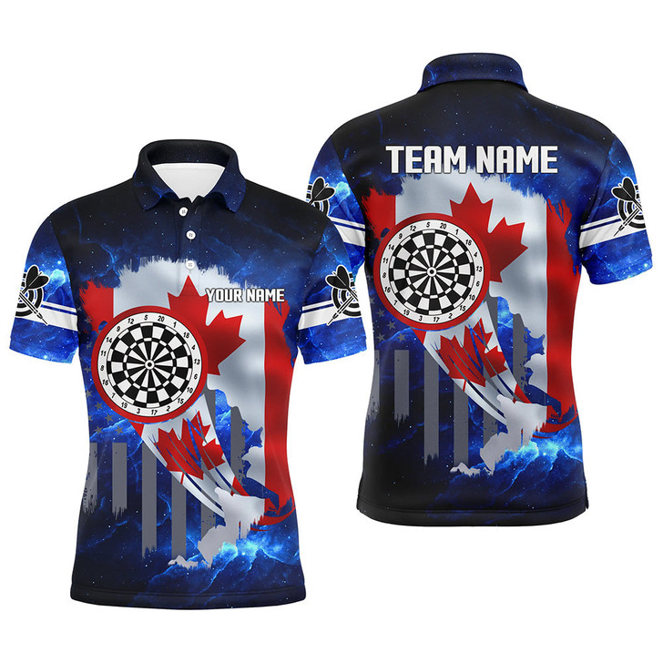FUNSTUFFPRINT Canada Flag Darts Board Blue Galaxy Men Darts  Polo Shirt Size S-5XL