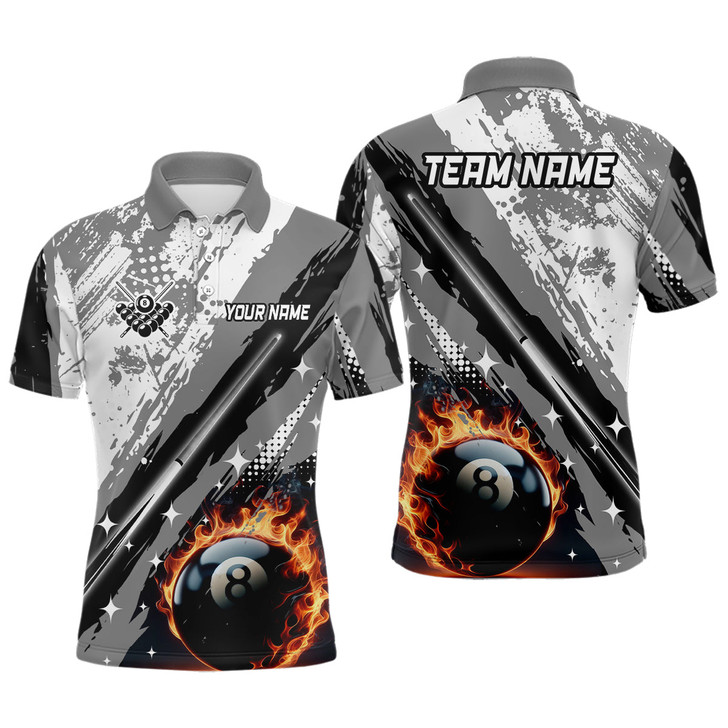 FUNSTUFFPRINT Personalized Billiard 8 Ball Grunge Style Men   Polo Shirt Size S-5XL
