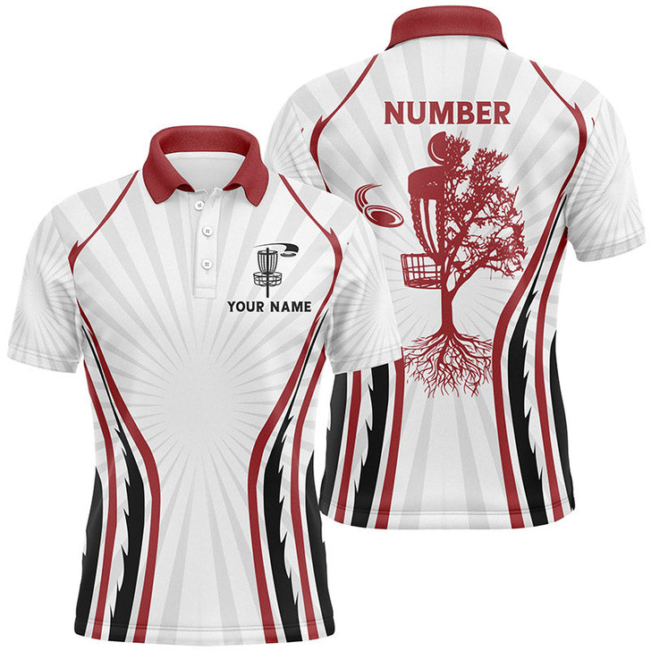 FUNSTUFFPRINT Retro Red Fire Disc Golf Mens Polo Shirt Personalized Disc Golf  Polo Shirt Size S-5XL
