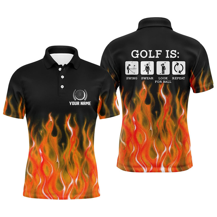 FUNSTUFFPRINT Mens Orange Flame Golf Polo Shirts, Personalized Fire Golf  Polo Shirt Size S-5XL