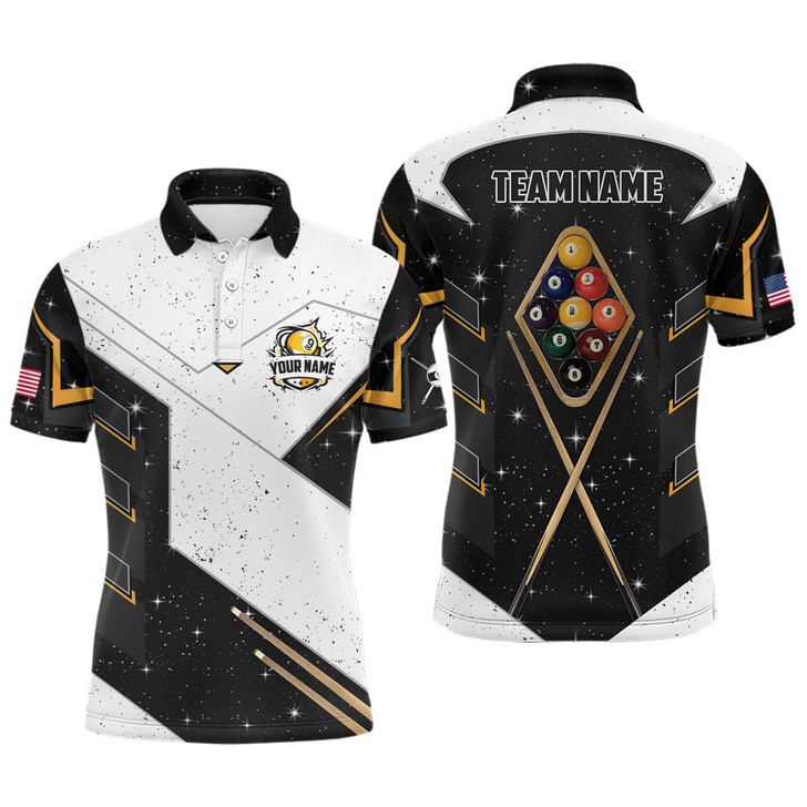 FUNSTUFFPRINT Personalized 9 Ball Pool Billiard Grunge Polo Shirts For Men Custom 9 Ball Billiards Attire  Polo Shirt Size S-5XL