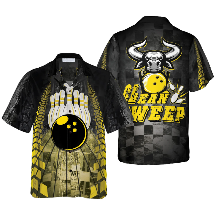 Custom Clean Sweep Bowling Bull Aloha Hawaiian Shirt For Summer, Colorful Shirt For Men Women, Perfect Gift For Friend, Team, Family, Bowling Lovers