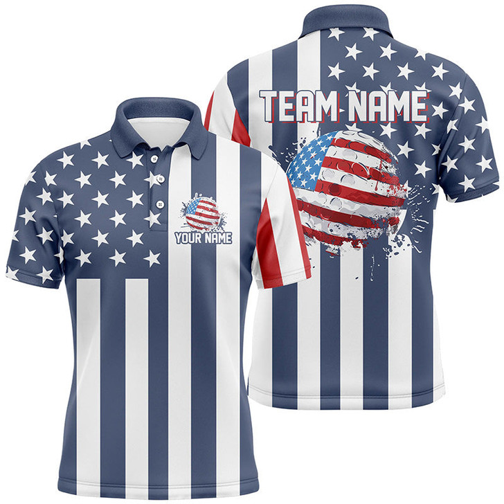 FUNSTUFFPRINT Mens golf polo shirts custom Red, white and blue American flag mens golf tops, best golf gifts  Polo Shirt Size S-5XL