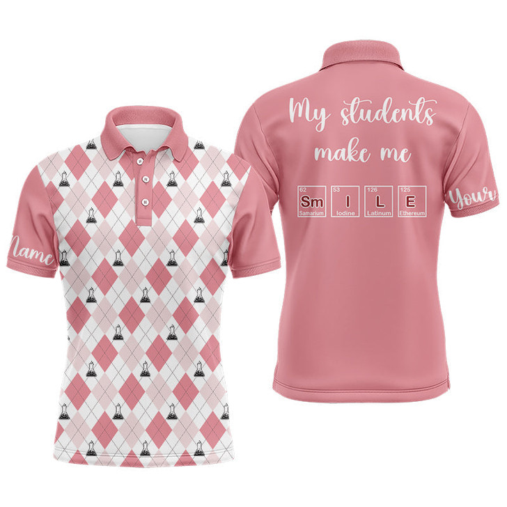 FUNSTUFFPRINT Science Pink Argyle Pattern, My Students Make Me Smile Men  Polo Shirt Size S-5XL