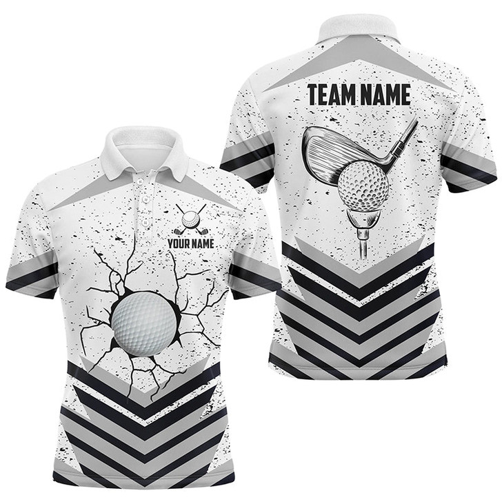 FUNSTUFFPRINT  Funny Crack Golf Ball Custom White Grunge Mens Golf Polo Shirts Best Team Golf  Polo Shirt Size S-5XL