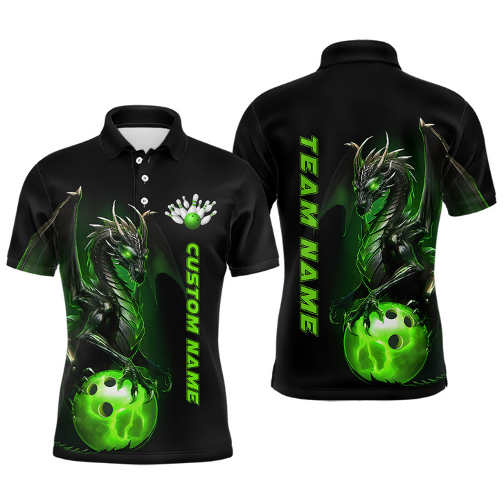 FUNSTUFFPRINT Custom Men Bowling Polo Shirts Green Dragon Bowling Team  Polo Shirt Size S-5XL
