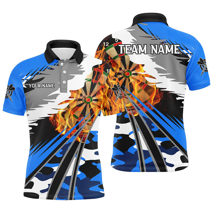 FUNSTUFFPRINT  Personalized 3D Dart Board Fire Men Dart Polo Shirts Custom Blue Dart Jerseys Attire For Team  Polo Shirt Size S-5XL