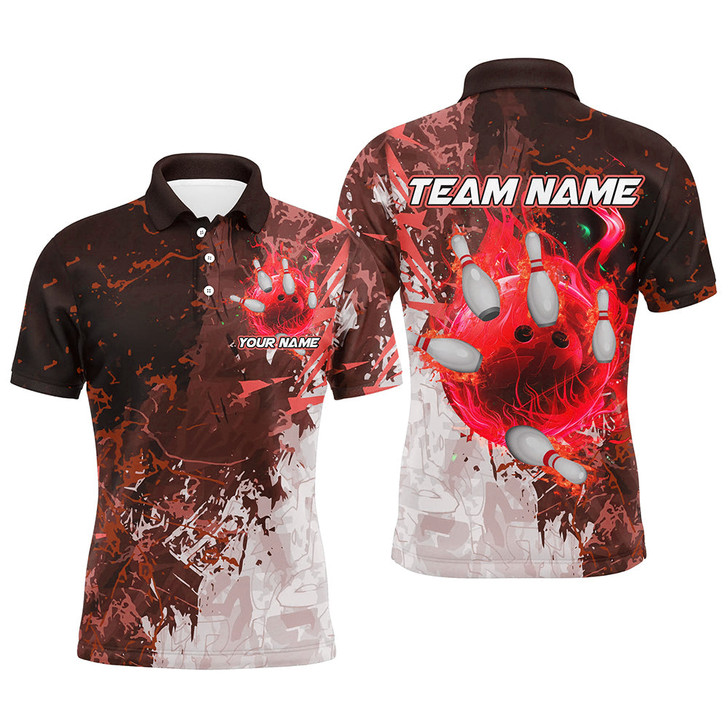 FUNSTUFFPRINT Red Camo Flame Bowling   Polo Shirt Size S-5XL