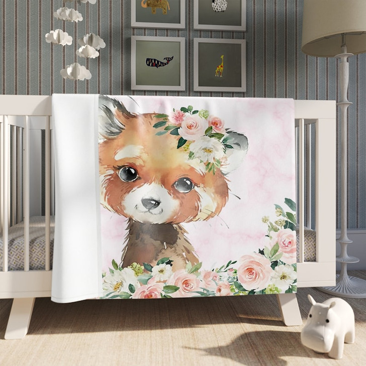 FUNSTUFFPRINT Custom  Baby Red Panda Blanket, Pink Floral Panda Nursery Blanket, Rose Flowers Girl Blanket, Baby Shower Gift, Kids Custom Blanket