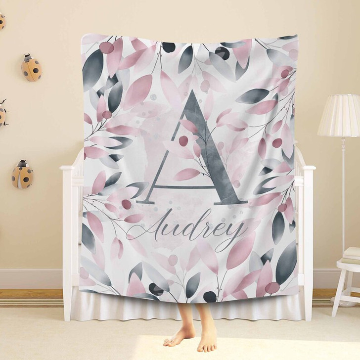FUNSTUFFPRINT Custom  Floral Office Blanket Leaves Throw Personalized Baby Blanket Custom Name Nursery Blanket Baby Shower Gift Kids Custom Blanket For Her
