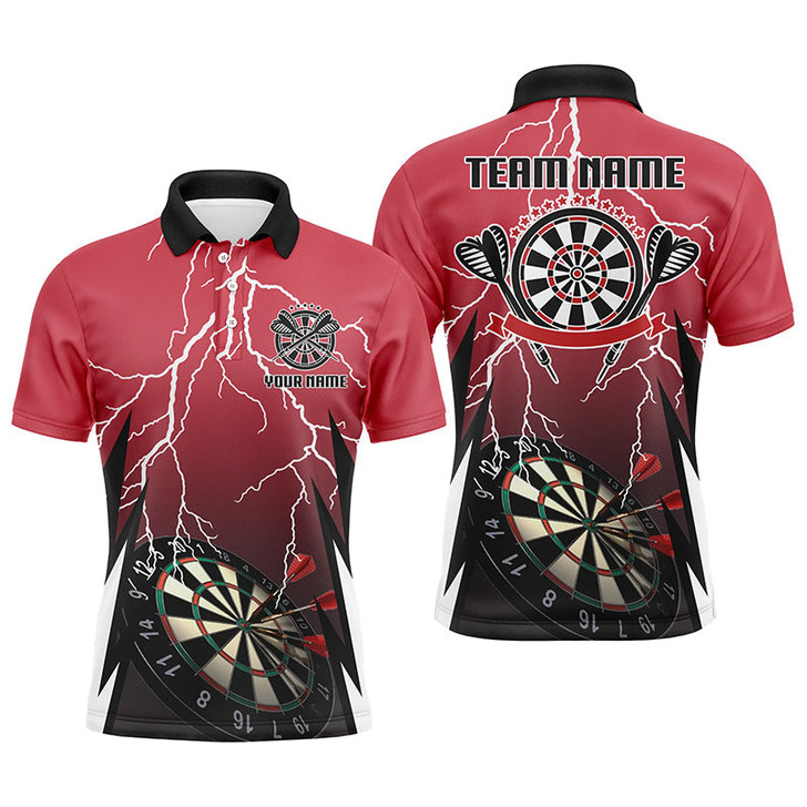 FUNSTUFFPRINT Mens Personalized Red Lightning Darts Polo Shirt Custom Thunder Darts  Polo Shirt Size S-5XL
