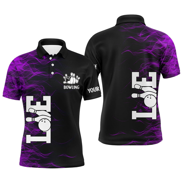 FUNSTUFFPRINT   Purple Flame Bowling Custom Men Bowling Polo Shirt Size S-5XL