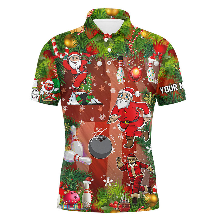 FUNSTUFFPRINT American flag Santa Christmas Bowling Shirts For Men Team   Polo Shirt Size S-5XL