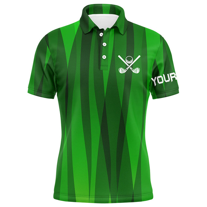FUNSTUFFPRINT Green stripes pattern custom name Mens golf polos shirts, men's golf   Polo Shirt Size S-5XL