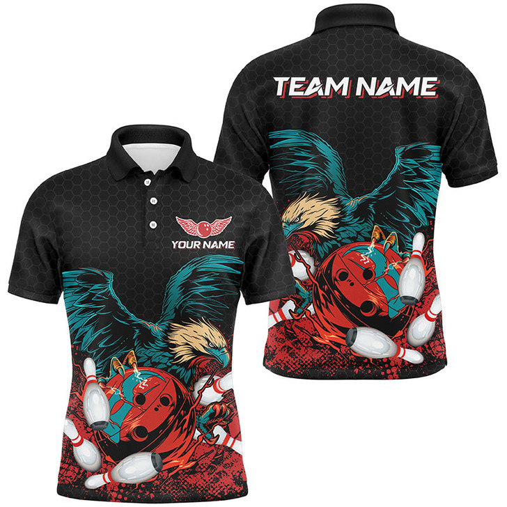 FUNSTUFFPRINT   Eagle Bowling  For Men Custom team bowling Polo Shirt Size S-5XL