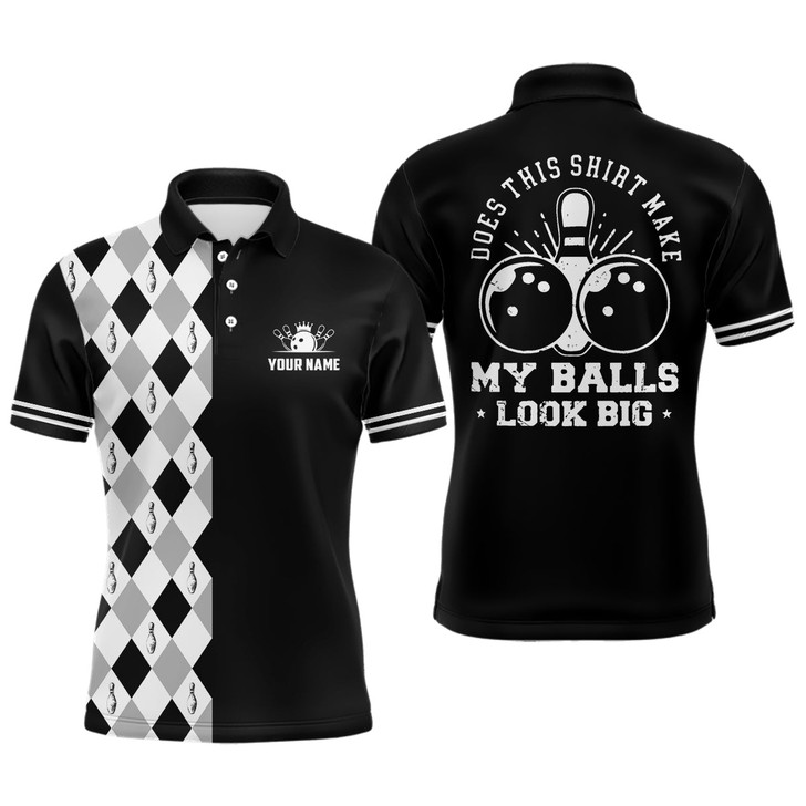 FUNSTUFFPRINT Funny black retro Bowling Polo Shirts for men Custom Does this shirt make my balls look big   Polo Shirt Size S-5XL