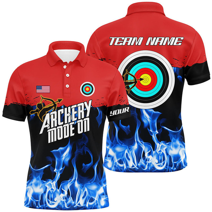 FUNSTUFFPRINT   Personalized Red Blue Flame Archery Mode On Polo Shirts For Men Custom  Polo Shirt Size S-5XL