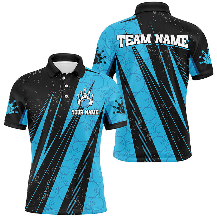 FUNSTUFFPRINT Black and Blue Camo Bowling Personalized    Polo Shirt Size S-5XL