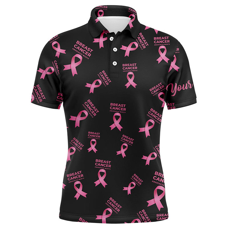 FUNSTUFFPRINT Breast Cancer Awareness Pink Ribbon Mens Golf Polo Shirt Custom Name   Polo Shirt Size S-5XL