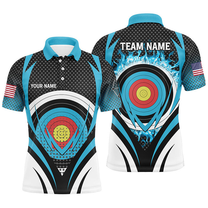 FUNSTUFFPRINT  Blue Flaming Archery Target Board Custom Polo Shirts For Men  Polo Shirt Size S-5XL
