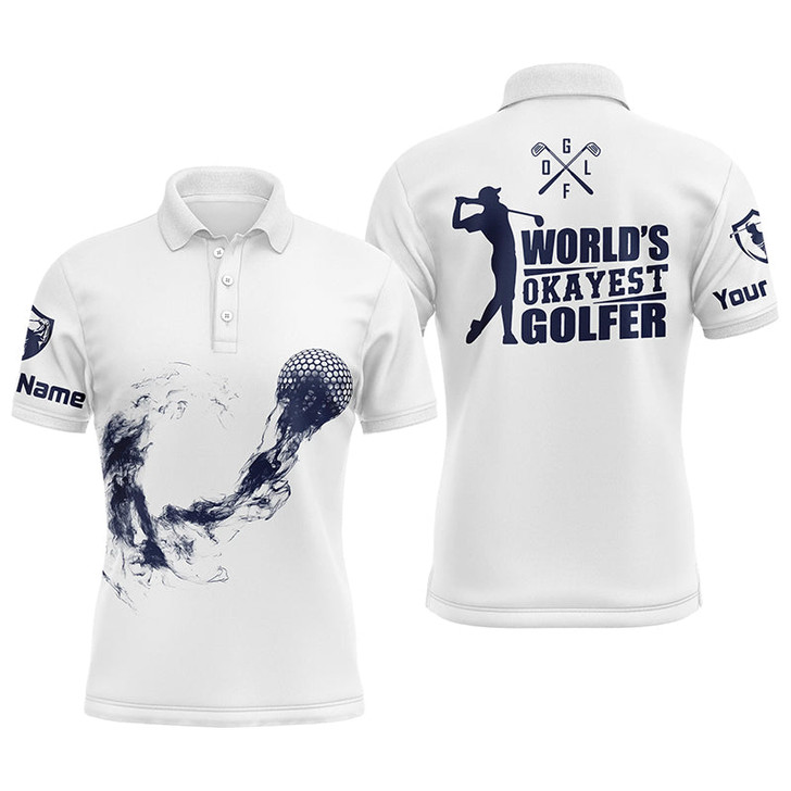 FUNSTUFFPRINT Navy And White Mens Golf Polo Shirts, Personalized Golf Shirts For Men   Polo Shirt Size S-5XL