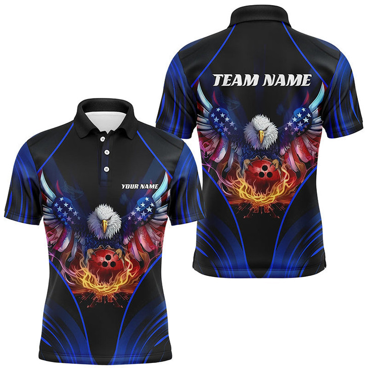 FUNSTUFFPRINT  Custom Eagle Bowling Shirt Patriotic Polo Bowling Jersey For Men US Bowling  Polo Shirt Size S-5XL