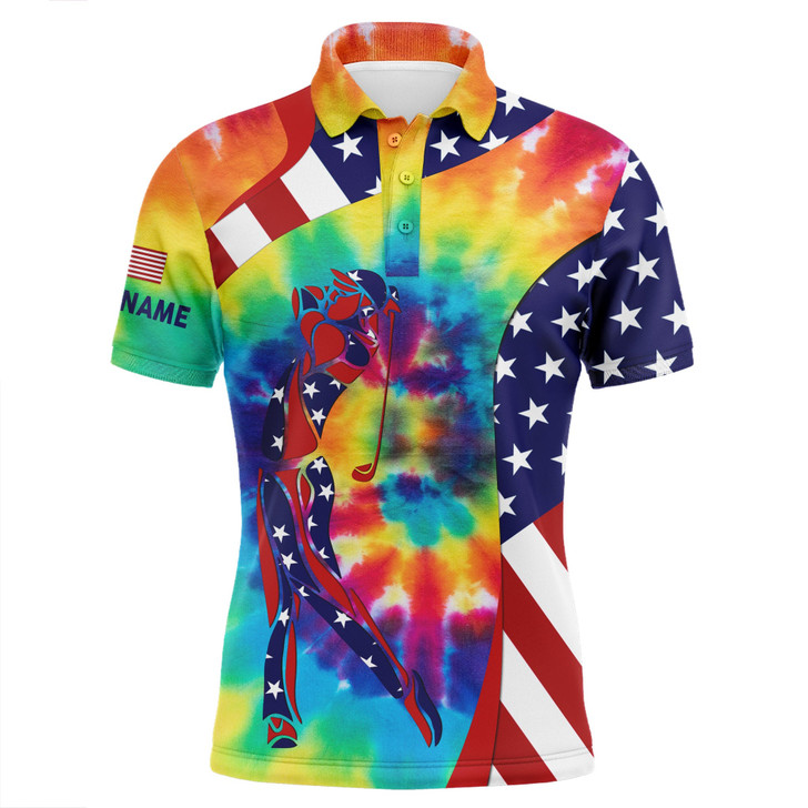 FUNSTUFFPRINT Personalized American flag patriot golf tie dye mens golf polo shirts custom golf gifts for men    Polo Shirt Size S-5XL
