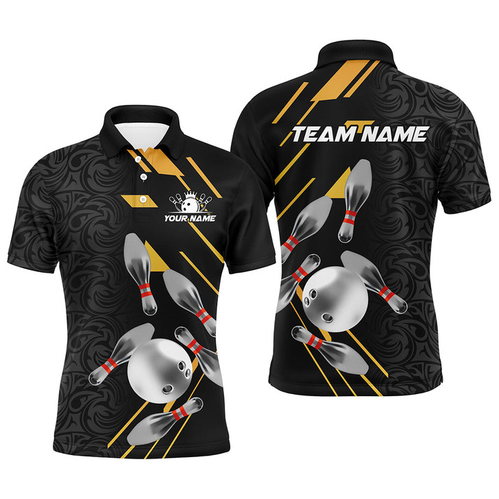 FUNSTUFFPRINT   Silver Bowling Ball pins Team bowling shirts for Men custom bowling  Polo Shirt Size S-5XL