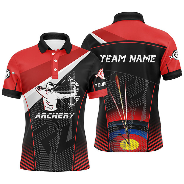 FUNSTUFFPRINT  Red Black Archery Target Personalized Name 3D Men Polo Shirts Custom Archery Jerseys For Team  Polo Shirt Size S-5XL