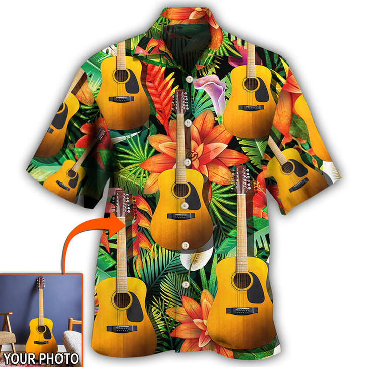 Custom Guitar Various Style Tropical Custom Photo Hawaiian Shirt, Personalized Your Guitar Photo