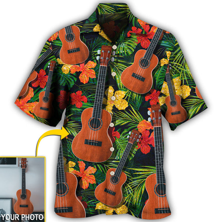 Custom Guitar Various Style Tropical Custom Photo Hawaiian Shirt, Personalized Your Guitar Photo