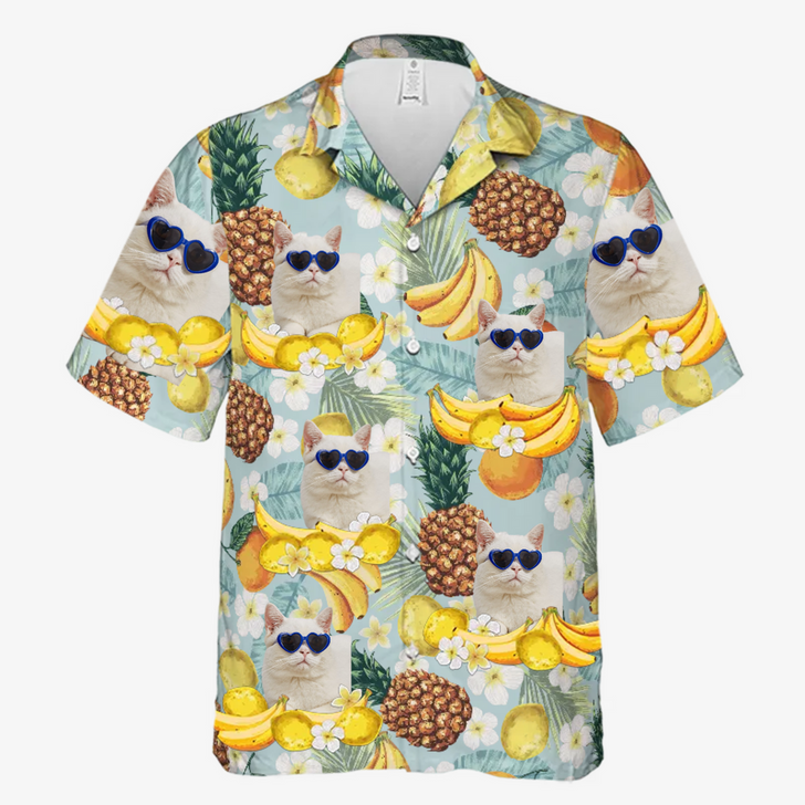 Custom Tropical Fruit Pattern - Dog & Cat Personalized Custom Unisex Hawaiian Shirt - Upload Image, Dog Face, Cat Face