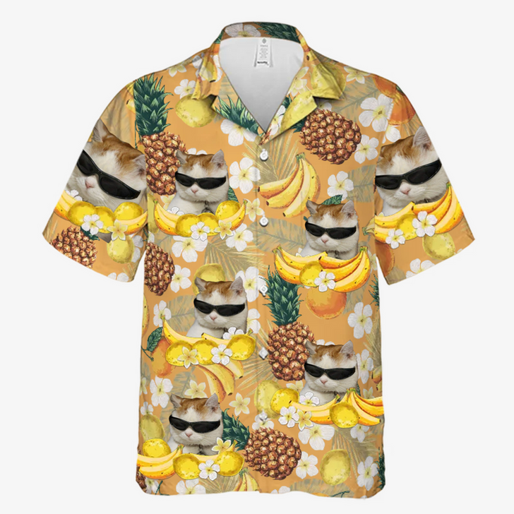 Custom Tropical Fruit Pattern - Dog & Cat Personalized Custom Unisex Hawaiian Shirt - Upload Image, Dog Face, Cat Face