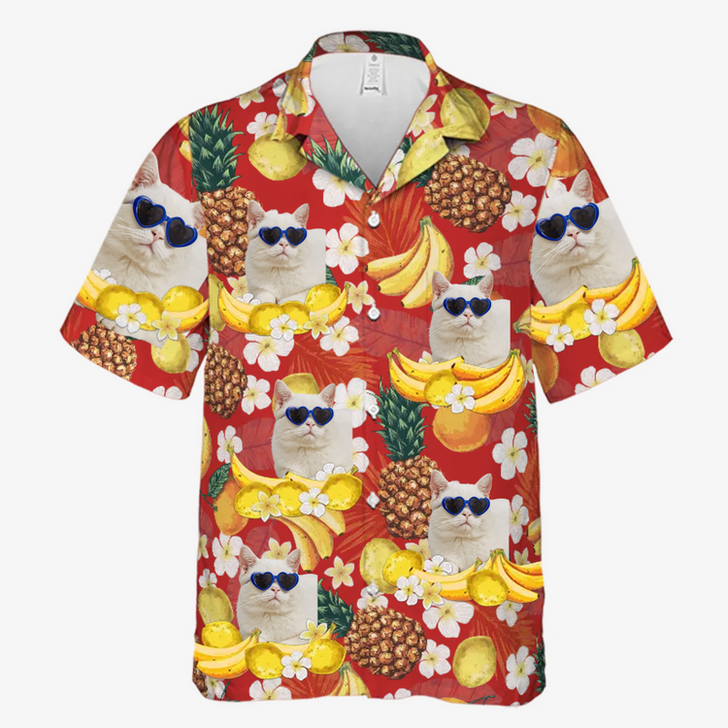 Custom Tropical Fruit Pattern - Dog & Cat Personalized Custom Unisex Hawaiian Shirt - Upload Image, Dog Face, Cat Face